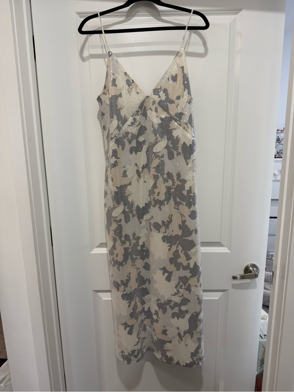 Club Monaco Ivory and Silver Sequin Slip Midi Dress